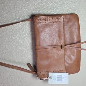 LUCKY BRAND Tan Leather Crossbody Bag.